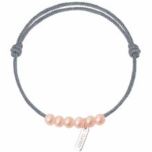 Bracelet bébé Baby little treasures cordon gris cendré 6 perles roses 3 mm (or blanc 750°)  par Claverin