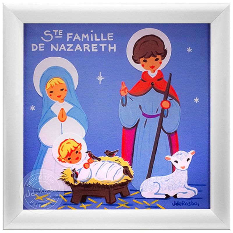Tableau religieux Sainte Famille bleu (15 x 15 cm) Atelier de Rosbo