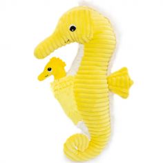 Peluche Les Ptipotos Papadou et bébé hippocampe jaune (34 cm)