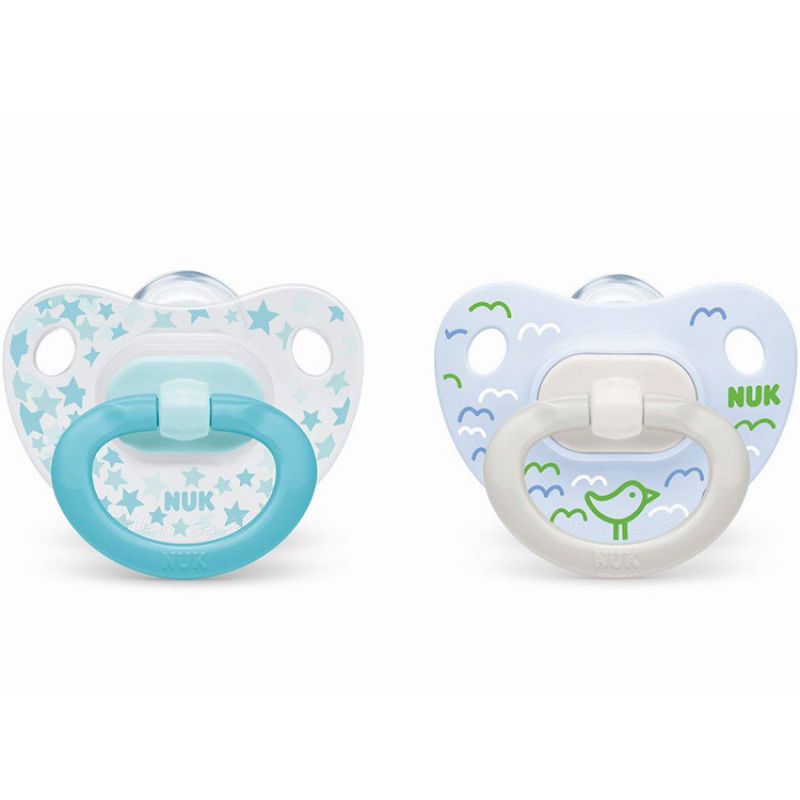 Lot de 2 sucettes physiologiques bleu et vert (0-6 mois) NUK