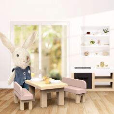Cuisine pour maison de poupée avec lapin