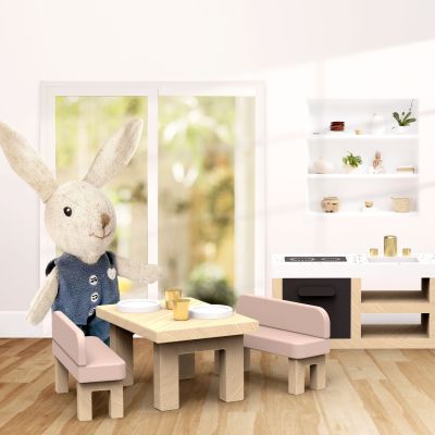 Cuisine pour maison de poupée avec lapin