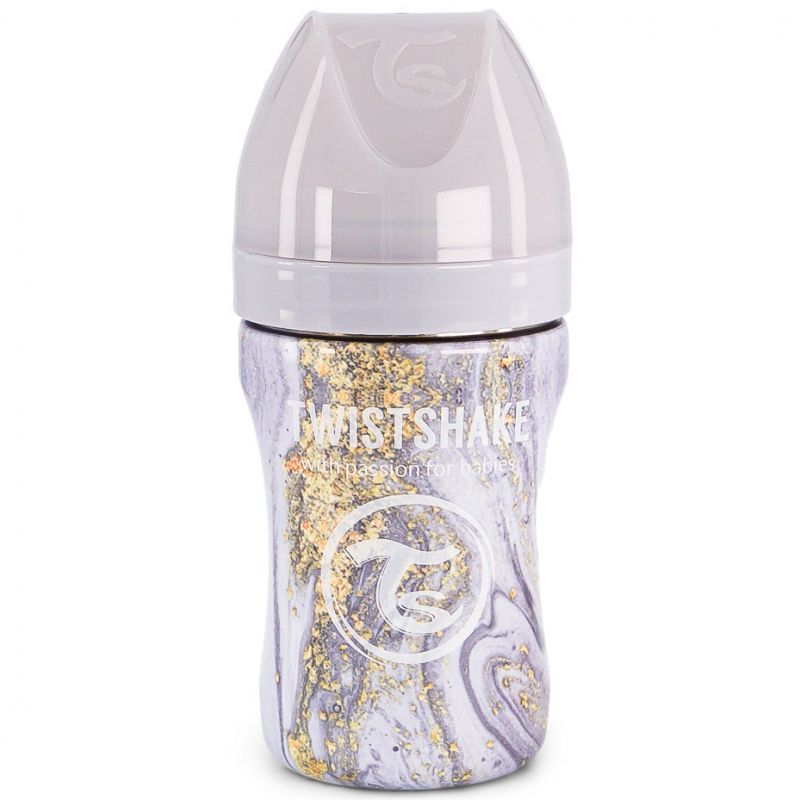 Biberon anti-colique en acier inoxydable gris marbré (260 ml) Twistshake