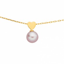 Collier avec coeur et perle de culture rose 42 cm (or jaune 750°)  par Berceau magique bijoux