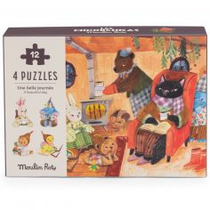 4 mini puzzles des repas Les Minouchkas (4x12 pièces)  - Moulin Roty