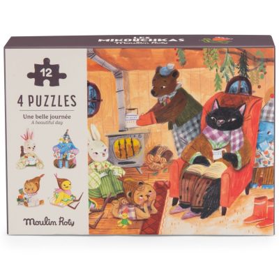 4 mini puzzles des repas Les Minouchkas (4x12 pièces)  Moulin Roty
