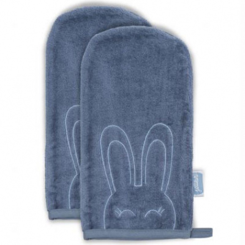 Lot de 2 gants de toilette Sweet bunny bleu Jollein