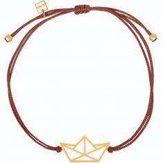 Bracelet sur cordon bordeaux bateau Origami (vermeil doré)