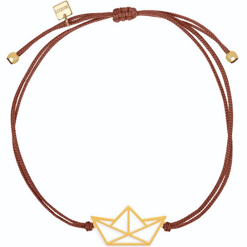 Bracelet sur cordon bordeaux bateau Origami (vermeil doré) Coquine