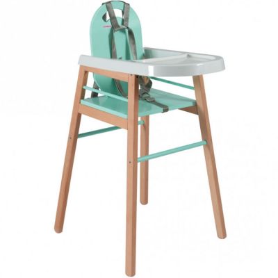 Chaise haute Lili bois et laque vert d'eau (Combelle) - Image 1