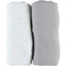 Lot de 2 draps housses en mousseline de coton gris (60 x 120 cm)  par Noukie's