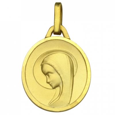 Premiers Bijoux - Médaille ronde Vierge auréolée 14 mm (or jaune 750°)
