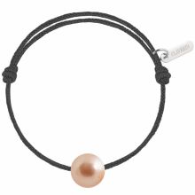 Bracelet bébé Baby Pearly cordon gris anthracite perle rose 7 mm (or blanc 750°)  par Claverin