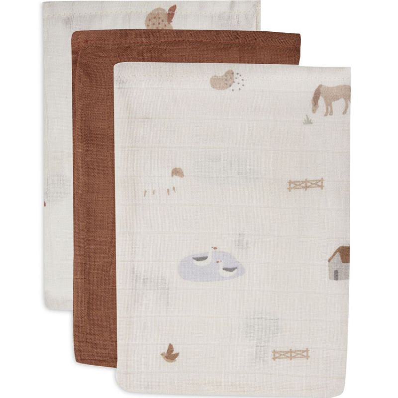 Lot de 3 gants de toilette en coton Farm Jollein