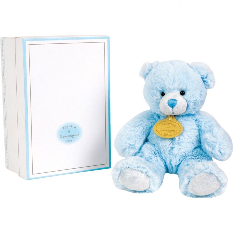 Coffret peluche musical ours bleu (15 cm) Doudou et Compagnie