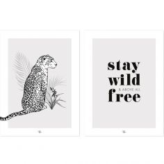 Lot de 2 affiches Léopard Stay wild & free (30 x 40 cm)