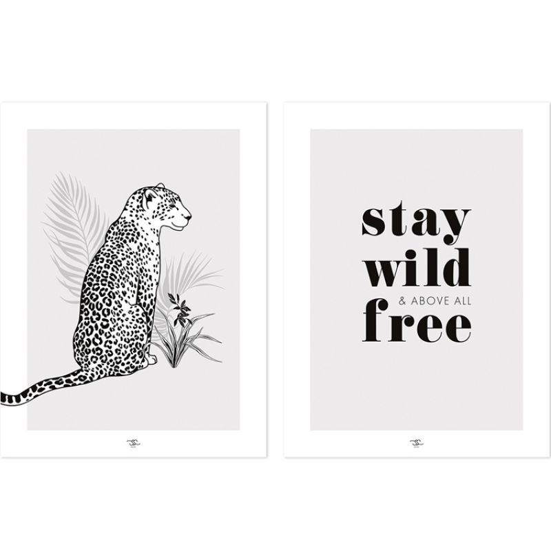 Lot de 2 affiches Léopard Stay wild & free (30 x 40 cm) Lilipinso