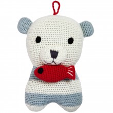 Doudou musical à suspendre en crochet de coton bio Smilla l'ours polaire (18 cm)  par Franck & Fischer 