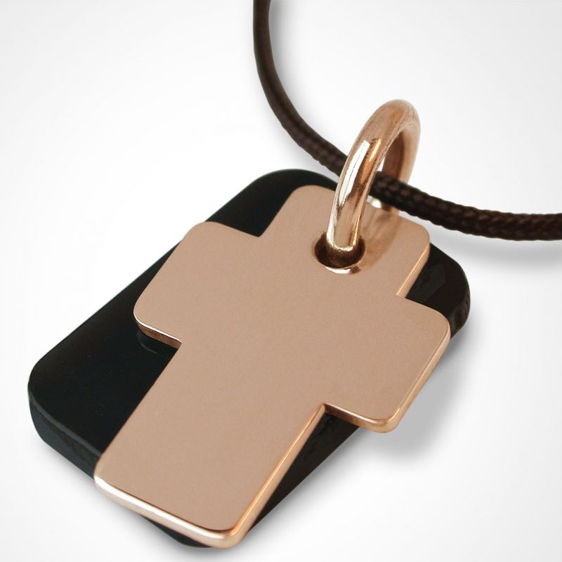 Collier cordon Gospel plaque corne (or rose 750°) Mikado