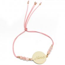 Bracelet cordon Rainbow Médaille rose personnalisable (plaqué or)  par Petits trésors