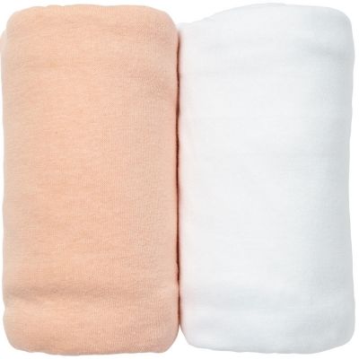 Lot De 2 Draps Housses Peche Et Blanc 70 X 140 Cm