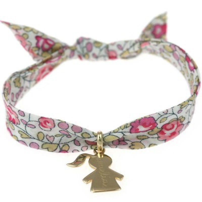 Bracelet enfant Liberty avec petite fille personnalisable (plaqué or) Merci Maman