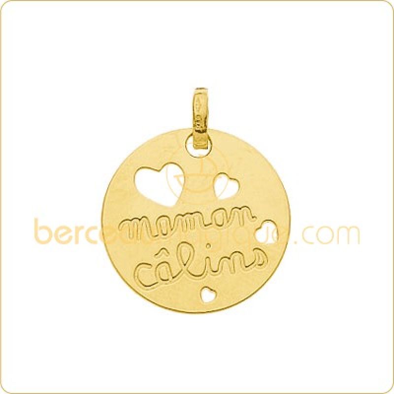 Médaille ''maman câlins'' coeurs ajourés  Berceau magique bijoux
