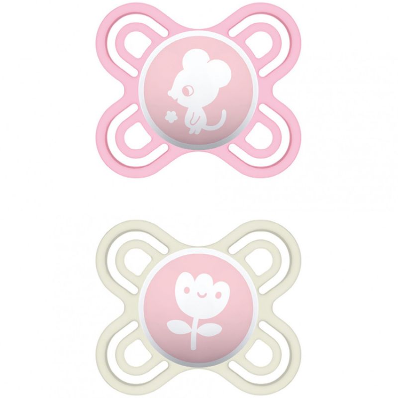 Lot de 2 sucettes anatomiques Perfect Naissance Organic Garden souris et fleur (0-2 mois) MAM