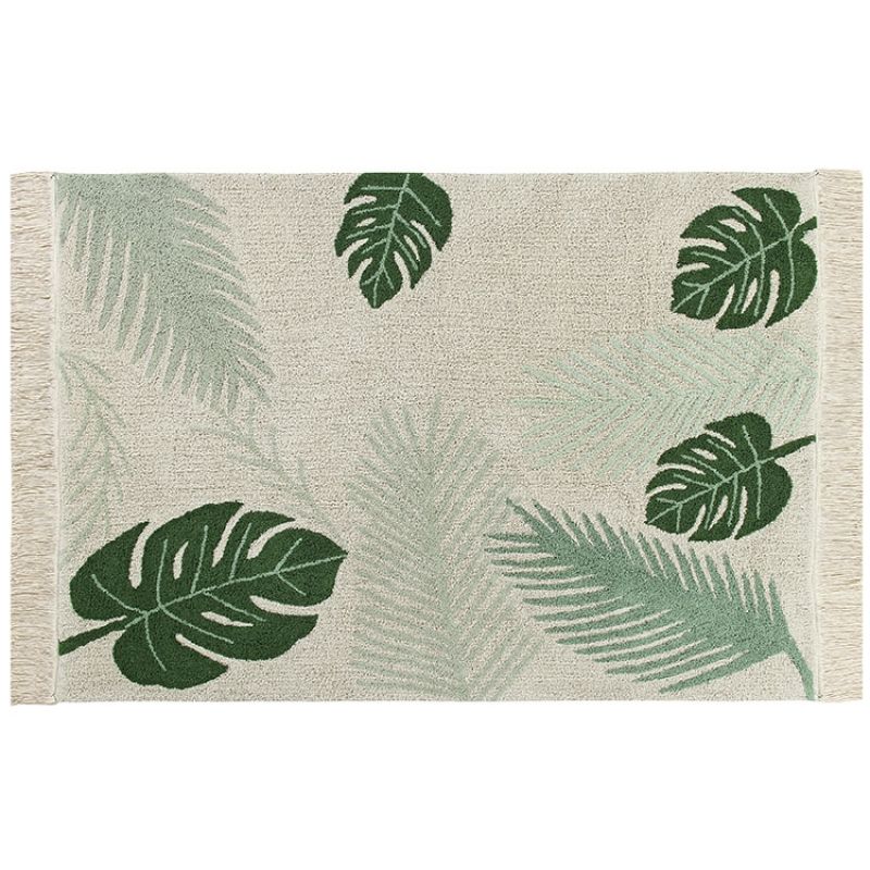 Tapis lavable Tropical Green sur fond écru (140 x 200 cm) Lorena Canals