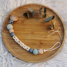 Attache sucette en bois ardoise et mint (personnalisable)