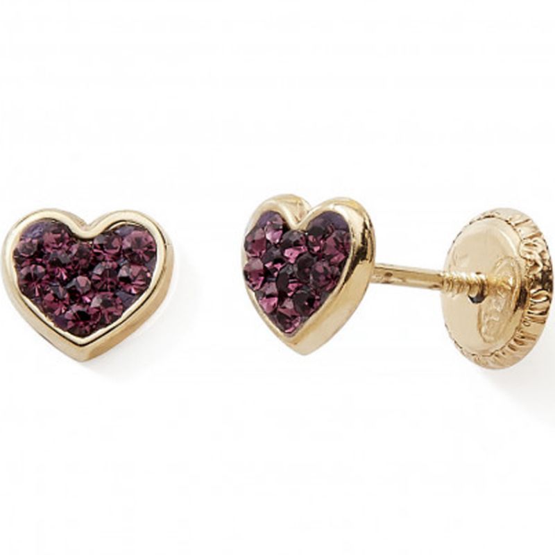 Boucles d'oreilles Coeur violet (or jaune 375°) Baby bijoux