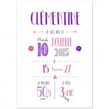 Affiche de naissance A3 violette (personnalisable)  par La Poupette à paillettes