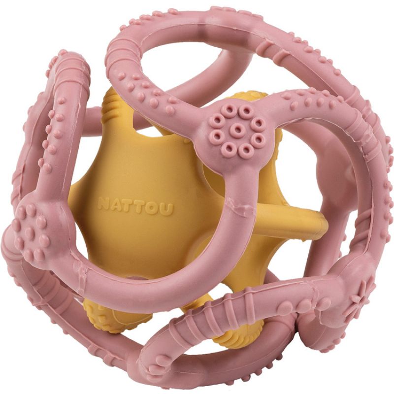 Lot de 2 balles encastrables en silicone rose et curry Nattou