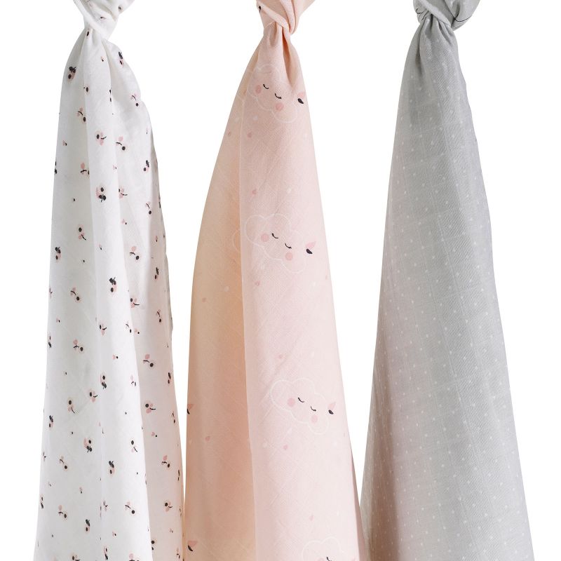 Lot de 3 langes en coton bio Miss Fleur de Lune (70 x 70 cm) Sauthon