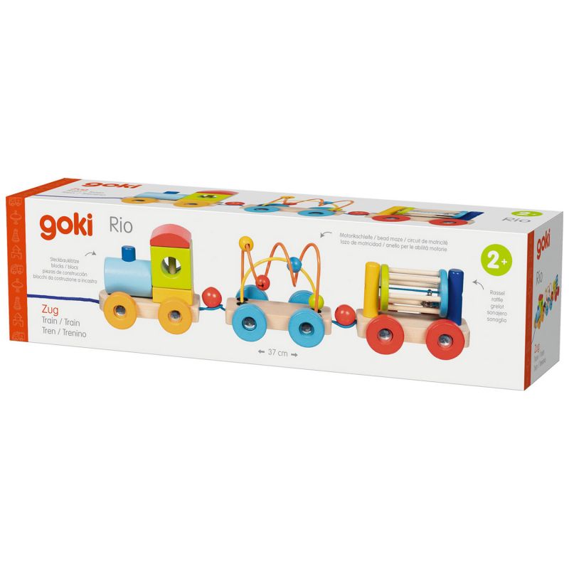 Train en bois Rio avec blocs à empiler (7 pièces) Goki Packaging 5