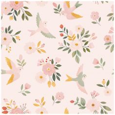 Papier peint Alysse fleurs et oiseaux rose pâle (50 cm x 10m)  - Lilipinso