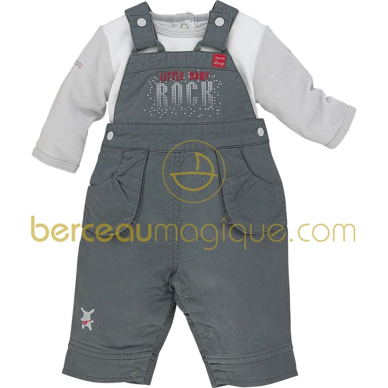 Ensemble salopette et T-shirt manches longues Pretty gris (1 mois au 12 mois) Sucre d'orge
