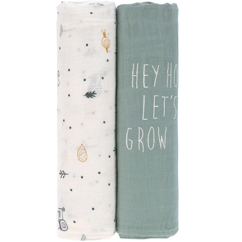 Lot de 2 maxi langes en bambou vert d'eau Garden Explorer (120 x 120 cm) Lässig