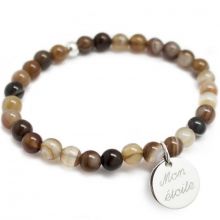 Bracelet de perles marron personnalisable (argent 925° et agate)  par Petits trésors
