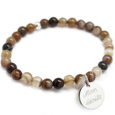 Bracelet de perles marron personnalisable (argent 925° et agate) Petits trésors