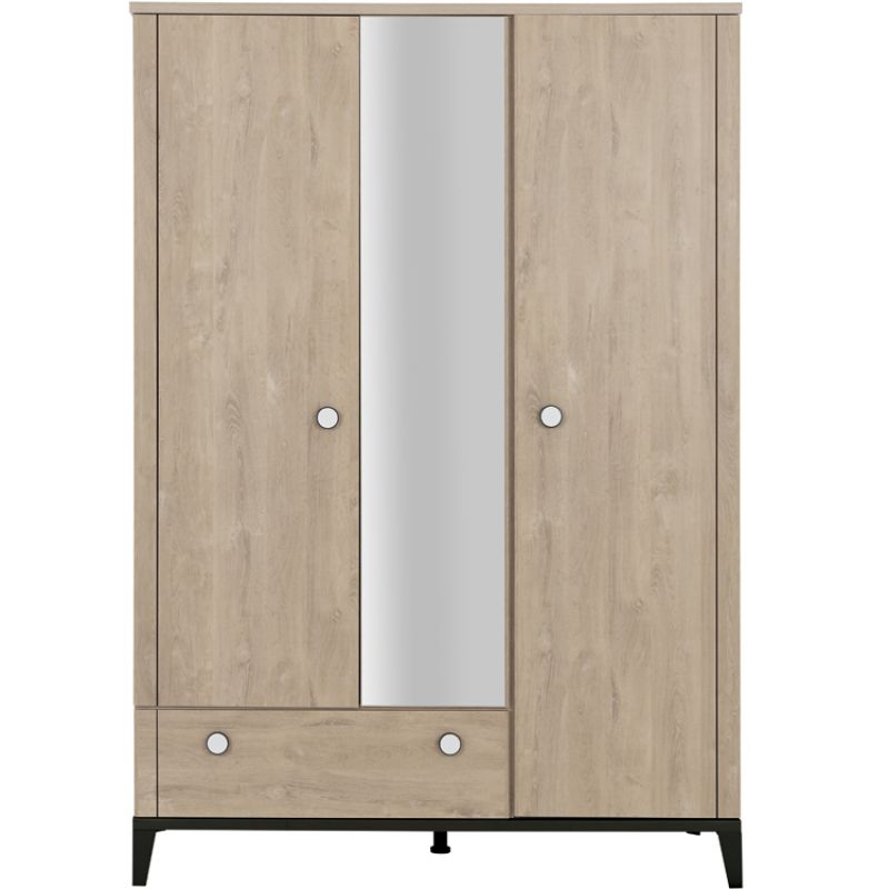 Armoire 3 portes et 1 tiroir en chêne blond noir Marcel Galipette