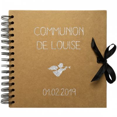 Album photo communion personnalisable kraft et argent (20 x 20 cm)