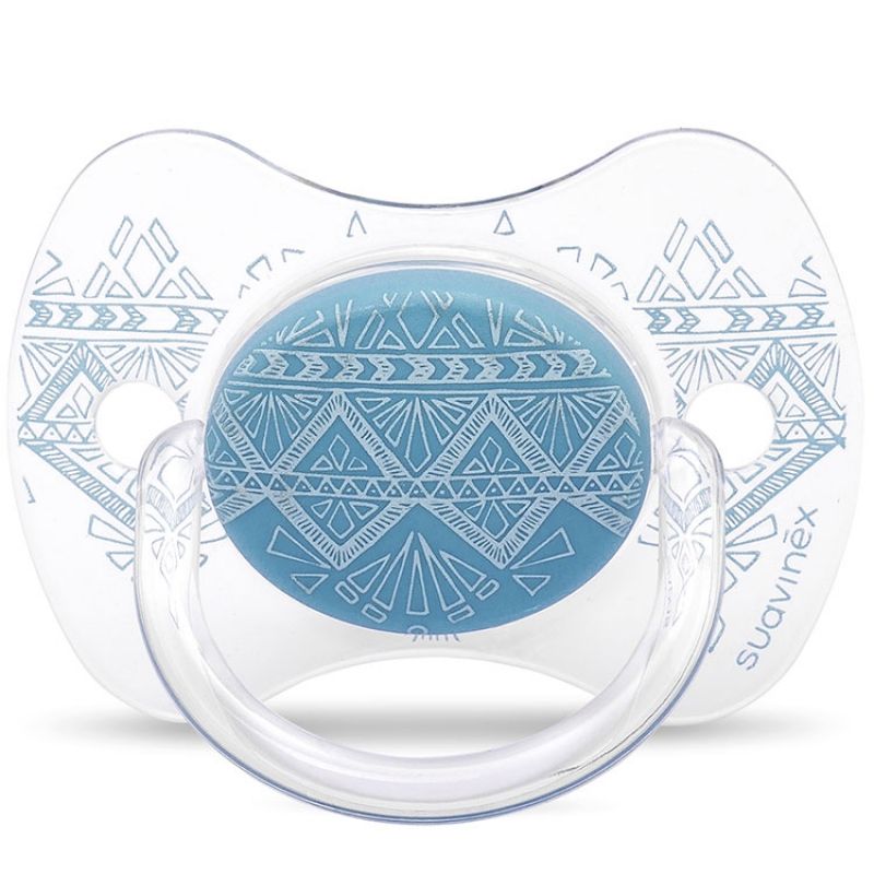 Sucette anatomique réversible Couture Ethnic bleu en silicone (0-4 mois) Suavinex