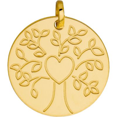 Médaille ronde Arbre de vie coeur (or jaune 375°) Berceau magique bijoux