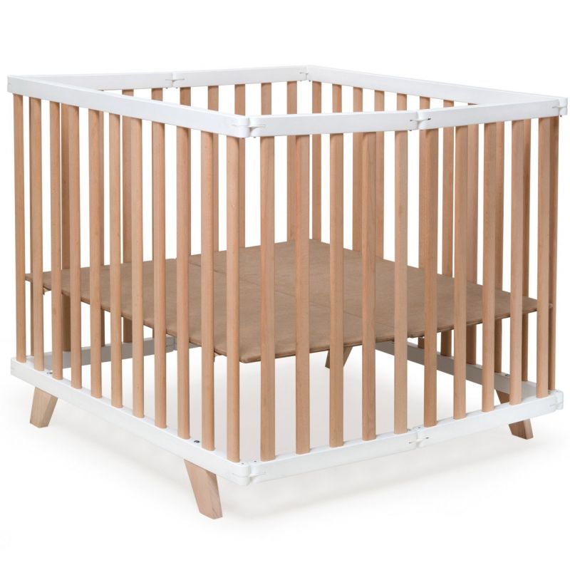 Parc pliable Lasse blanc et naturel grand modèle (96 x 96 cm) Geuther