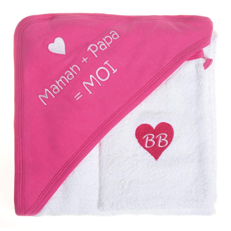 Cape de bain Maman et Papa avec le gant assorti Fuchsia BB & Co
