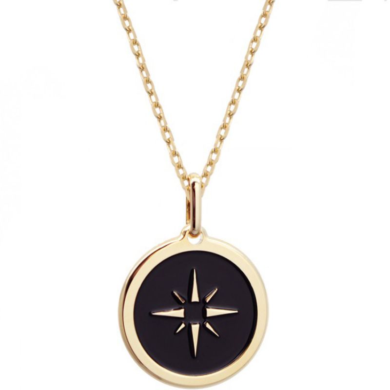 Collier femme Rose des vents noire plaqué or 45 cm (personnalisable) Petits trésors