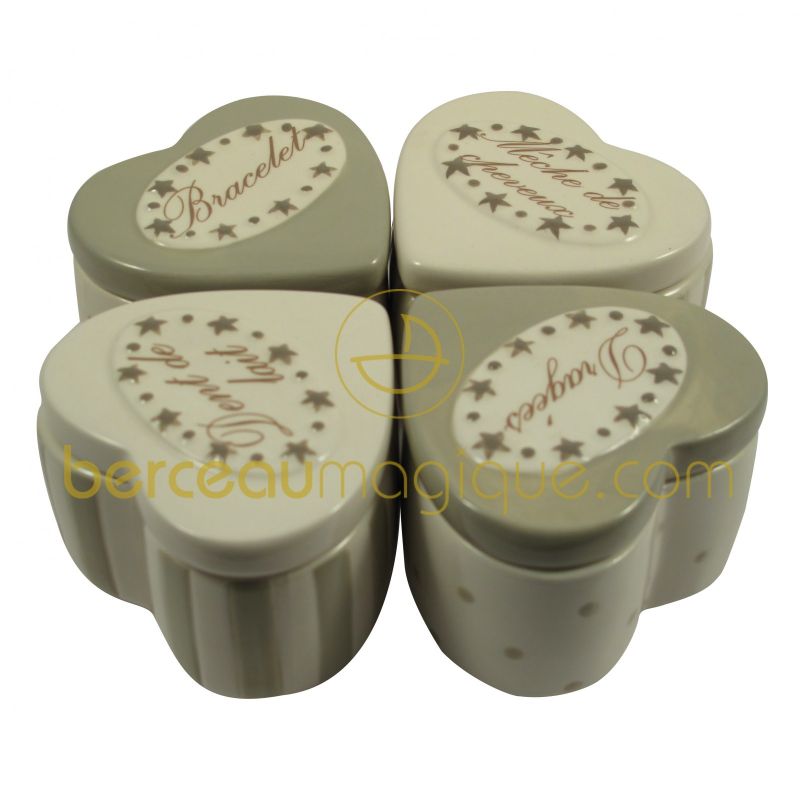 Coffret cadeau 4 boites naissance coeurs beiges Amadeus Les Petits