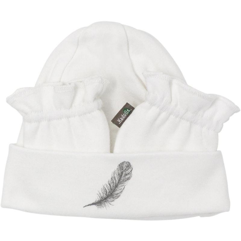 Set bonnet et moufles de naissance en coton bio Plume Kadolis