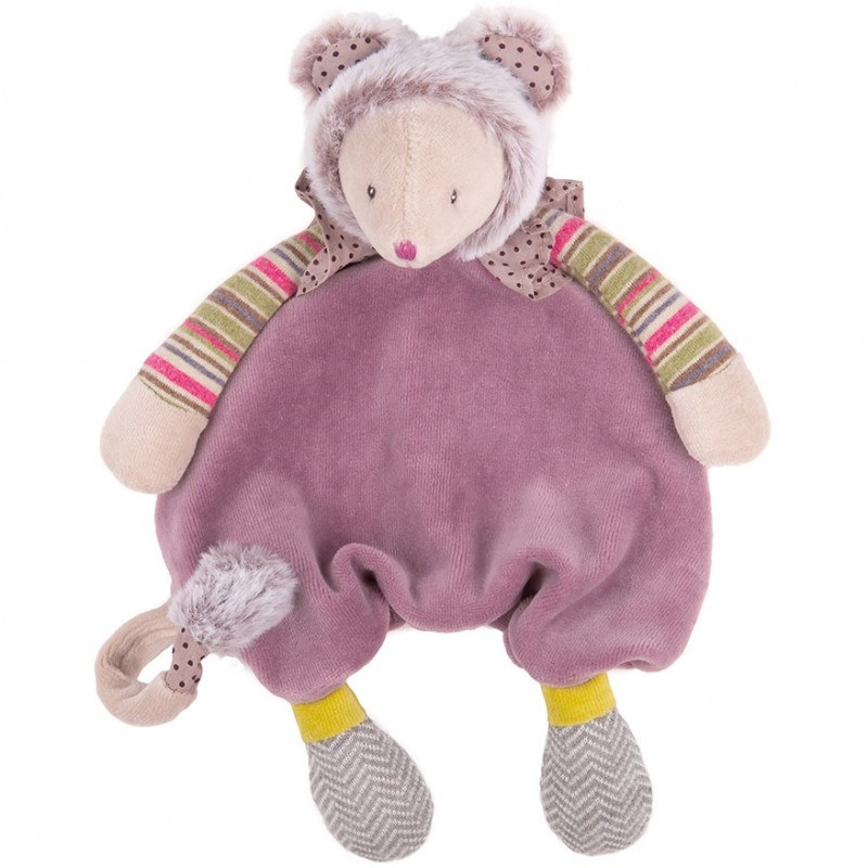 Doudou attache sucette souris parme Les Pachats Moulin Roty